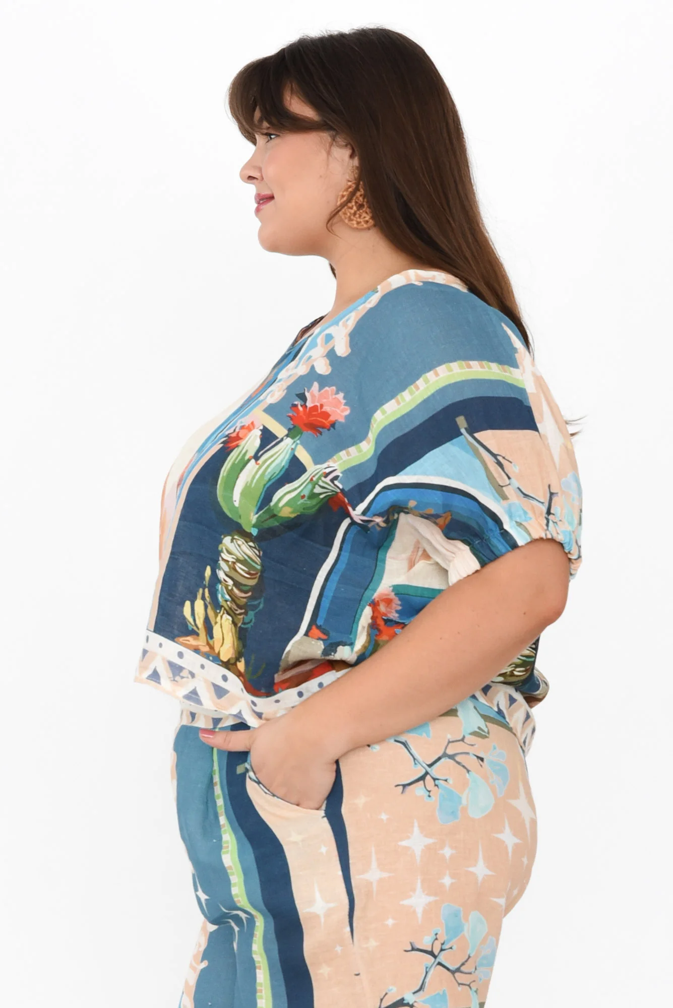Sayuri Blue Cactus Linen Top