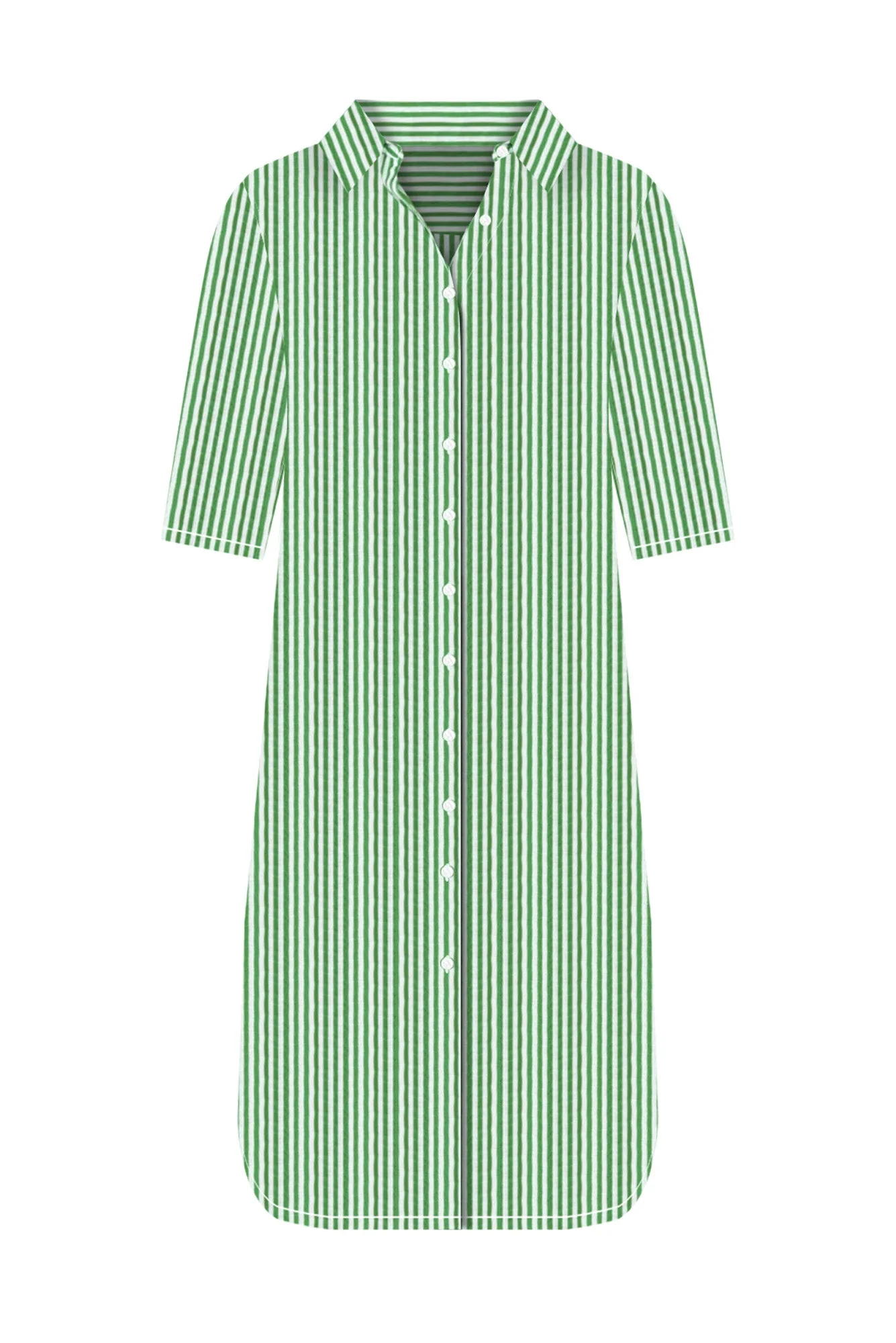 Tricia Green Stripe Cotton Shirt Dress