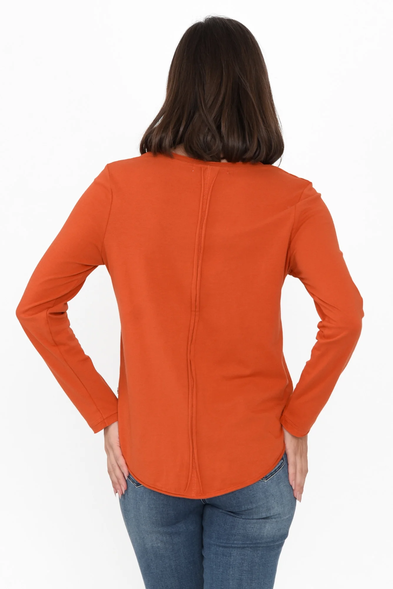 Suri Orange Cotton Long Sleeve Top