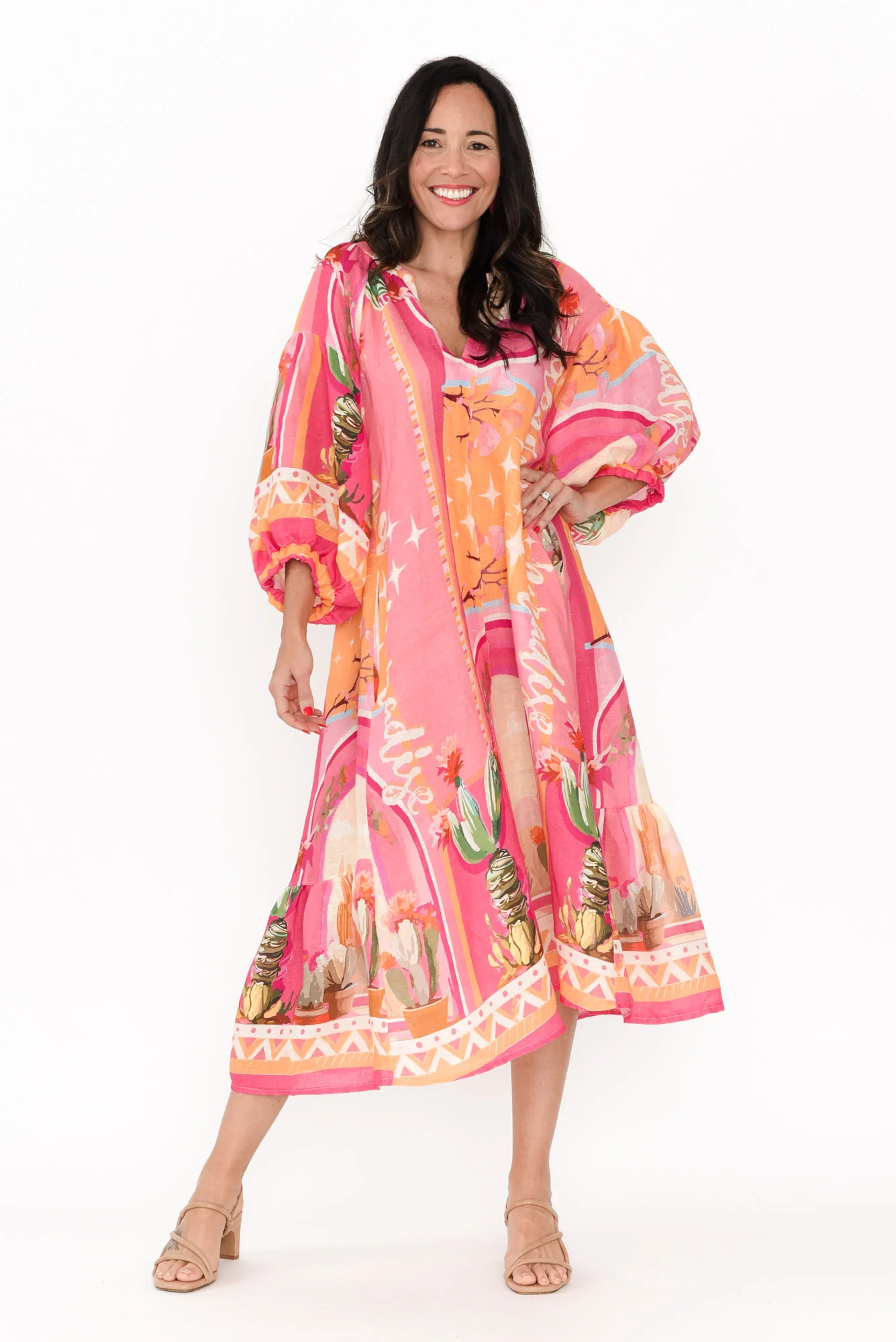 Deneva Pink Cactus Linen Dress