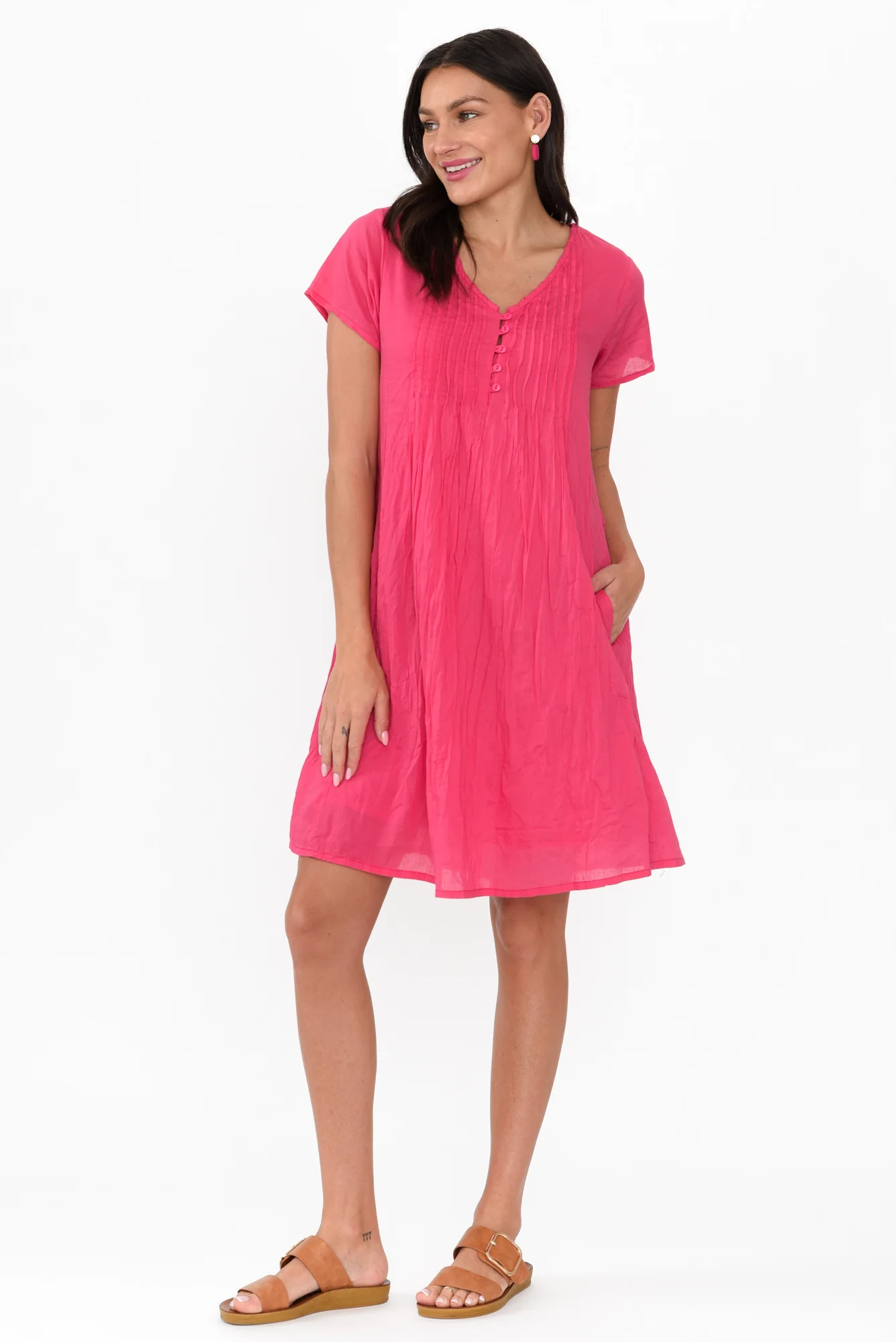 Sabina Fuchsia Crinkle Cotton Dress