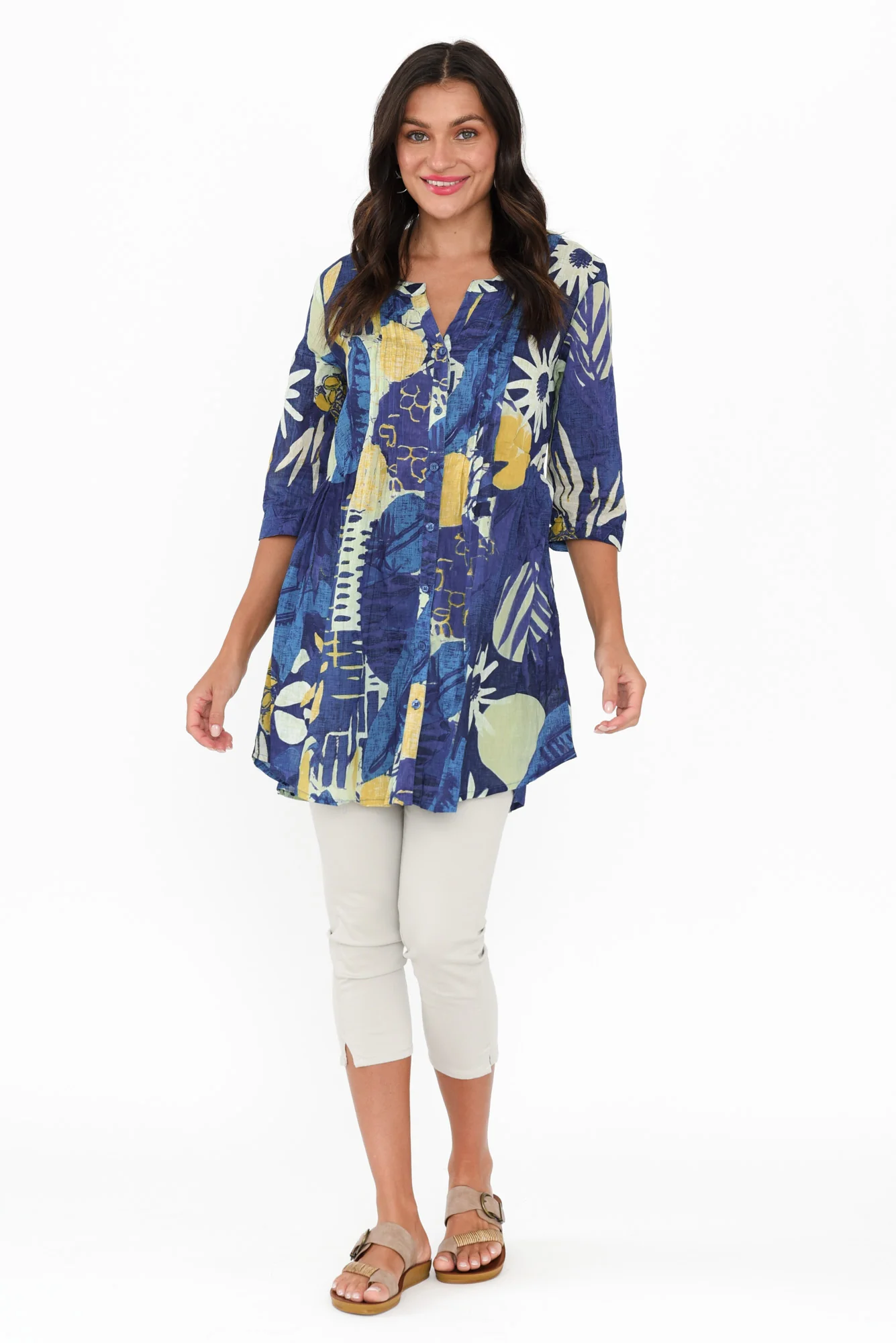 Indra Blue Abstract Cotton Tunic Top