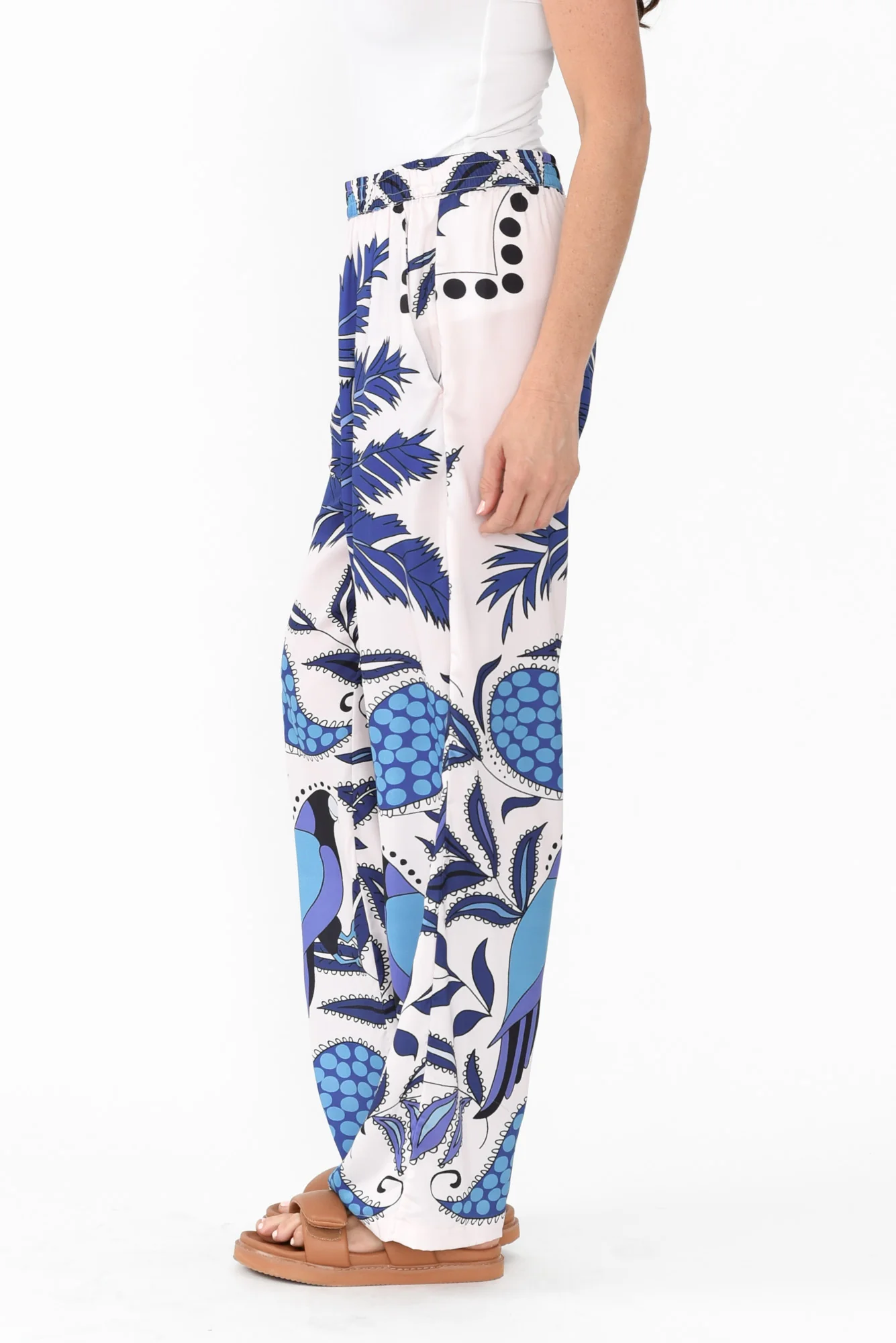 Sona Blue Tropical Wide Leg Pants
