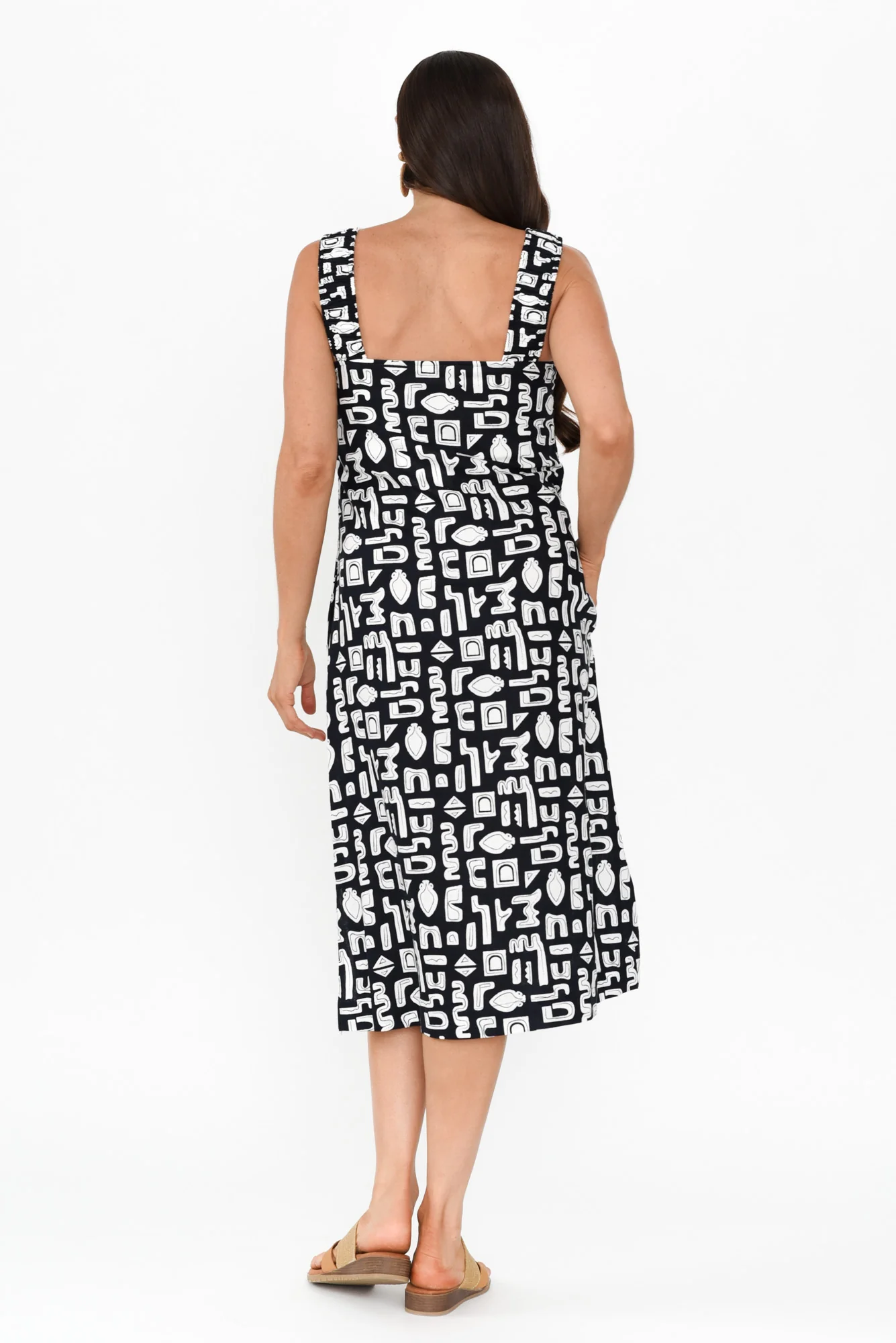 Etched Navy Geo Linen Blend Dress