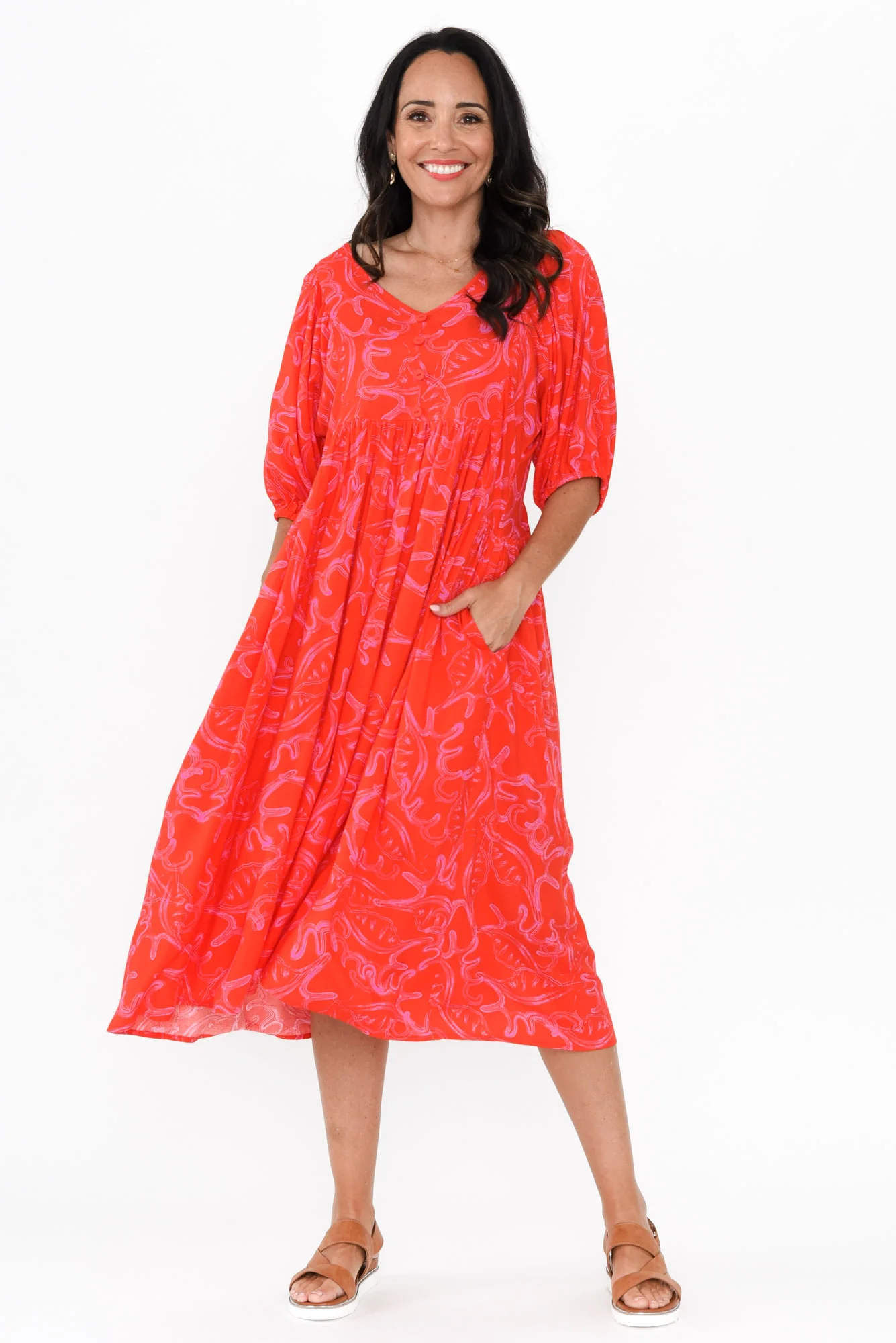 Pansy Red Abstract Pocket Dress