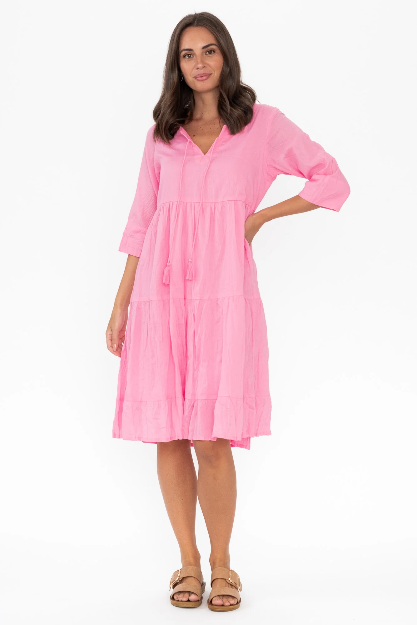 Milana Bright Pink Crinkle Cotton Dress