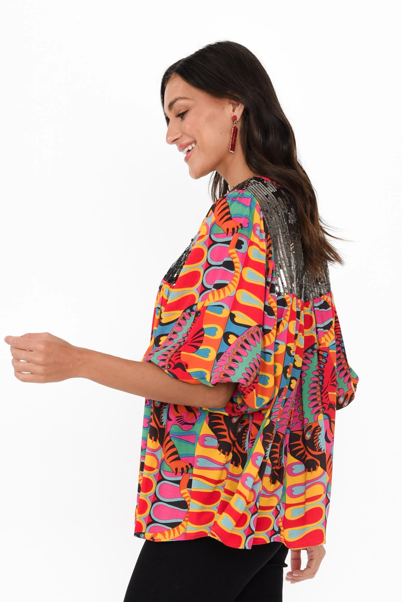 Lady Godiva Pink Abstract Sequin Blouse