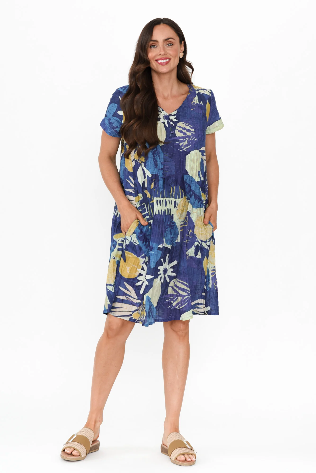 Sabina Navy Garden Crinkle Cotton Dress