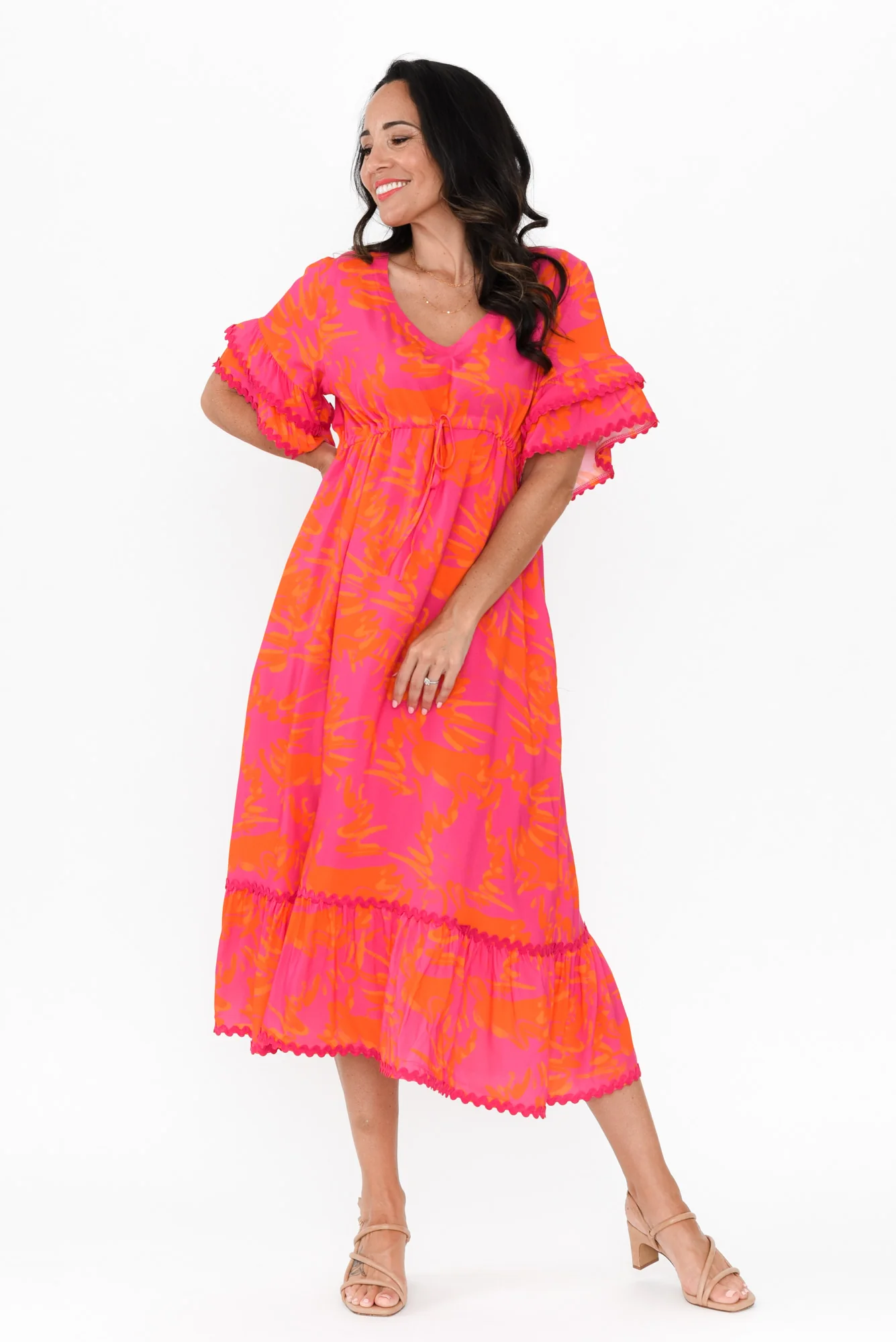 Rosemarie Pink Abstract Frill Dress