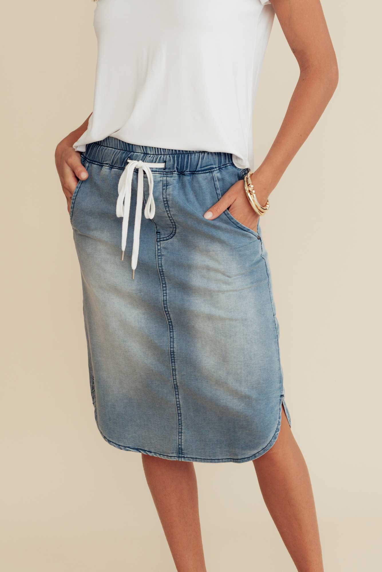Alina Blue Denim Drawstring Skirt