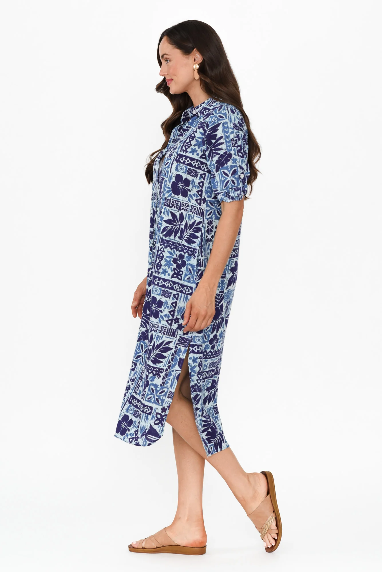 Tricia Blue Mosaic Cotton Shirt Dress