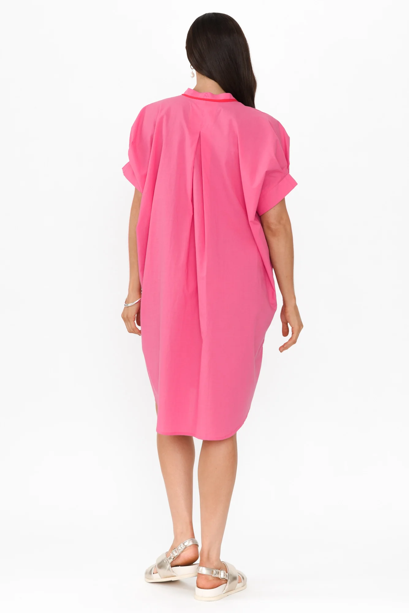 Ellen Pink Contrast Cotton Poplin Dress