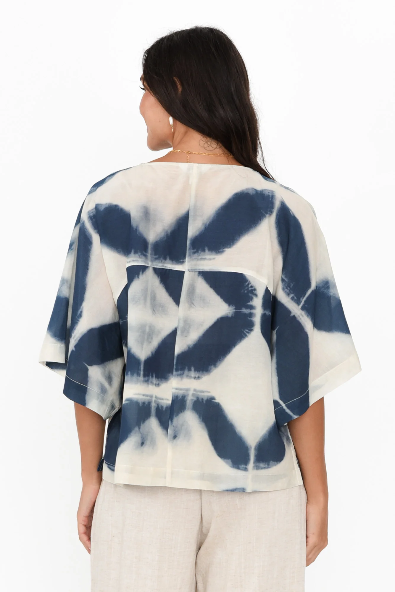 Baley Blue Diamond Cotton Silk Top