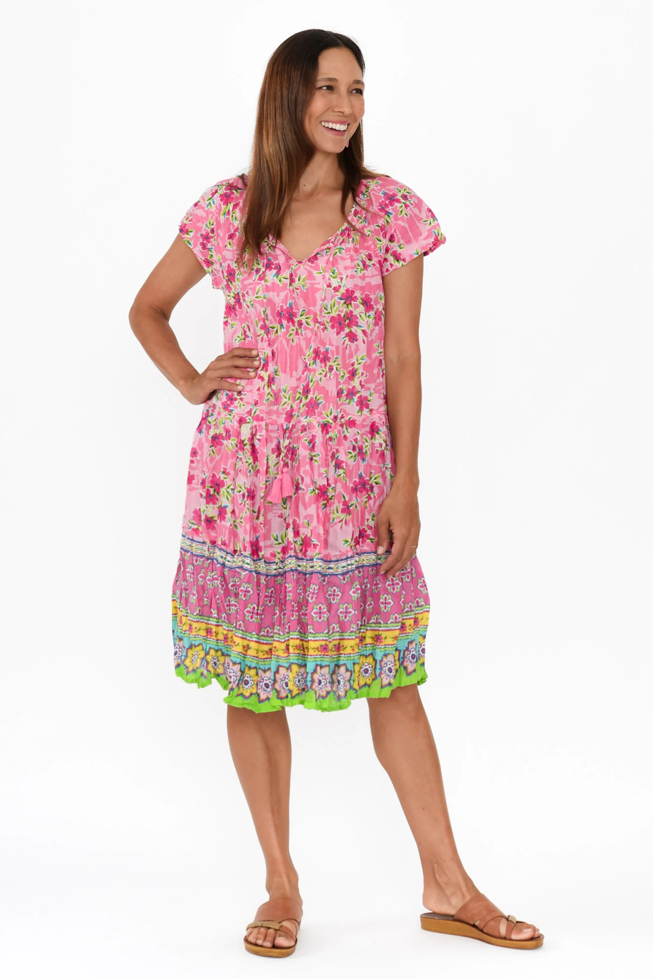 Bessie Pink Petal Cotton Tier Dress
