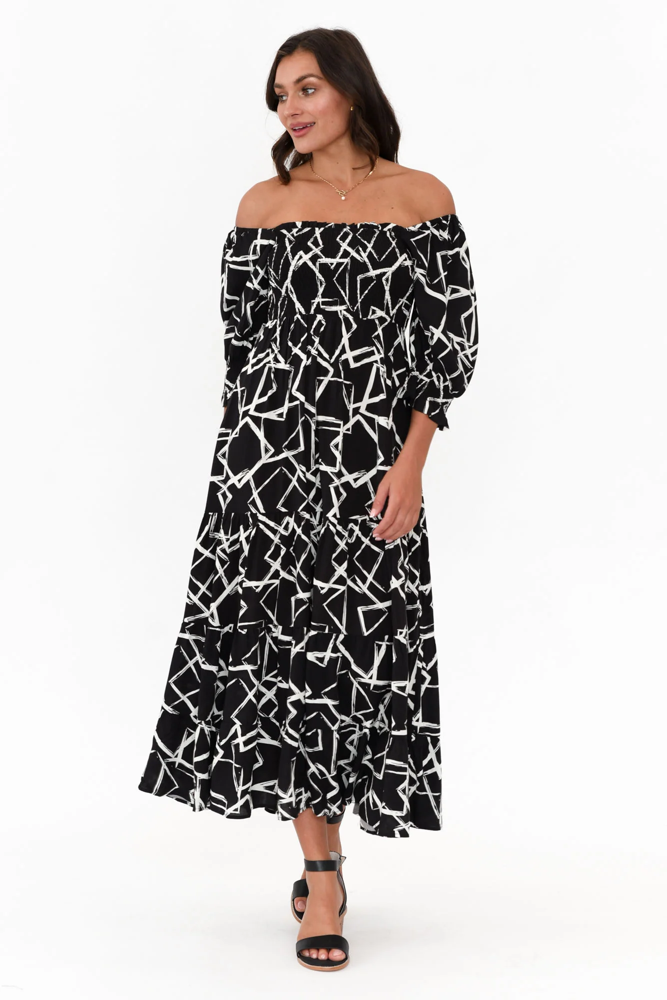 Jonathan Black Geo Shirred Maxi Dress