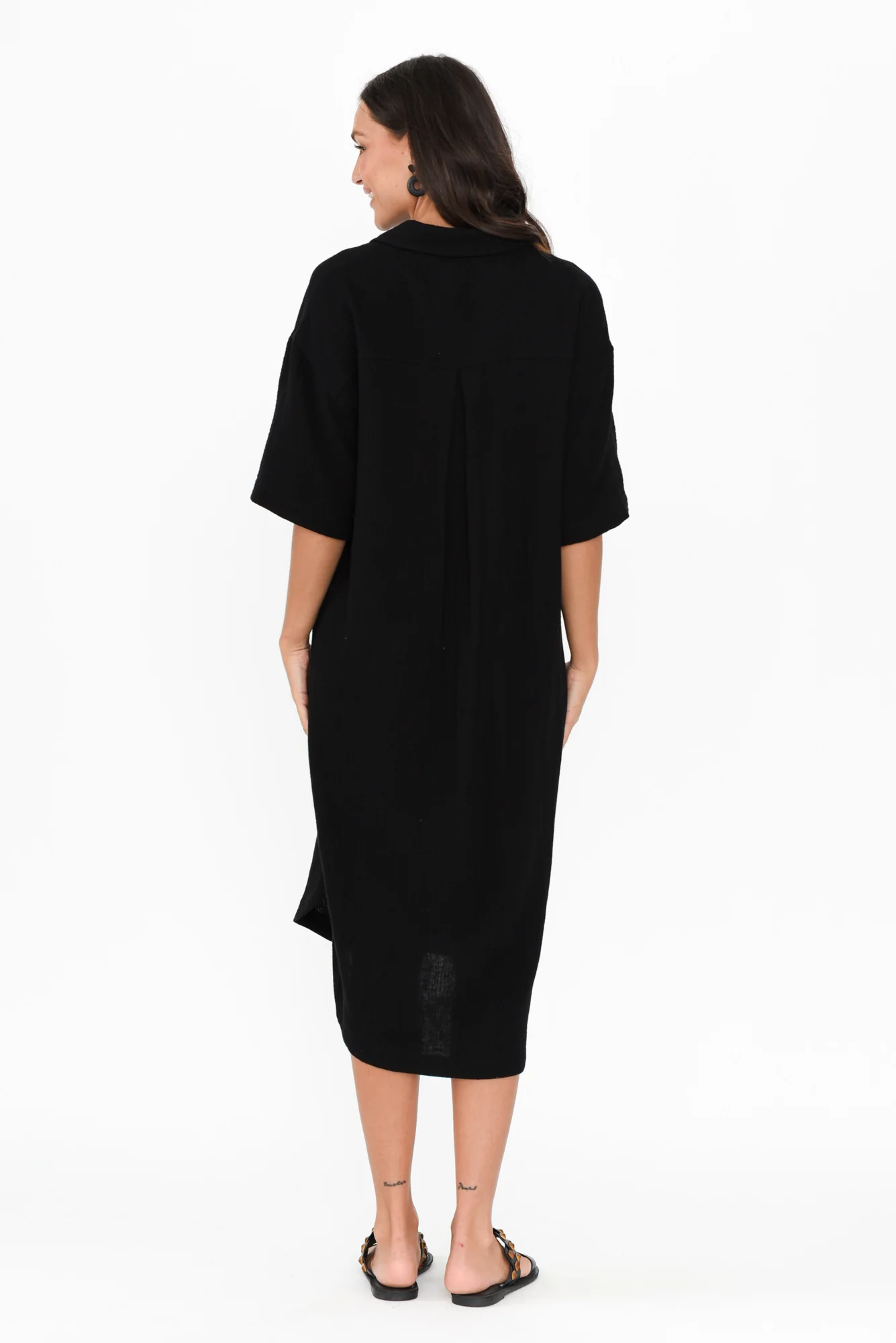 Tahiti Black Cotton Cheesecloth Tie Dress