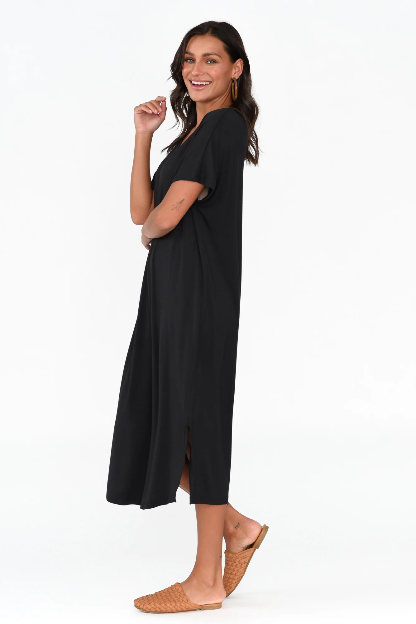 Dennis Black Bamboo V Neck Dress