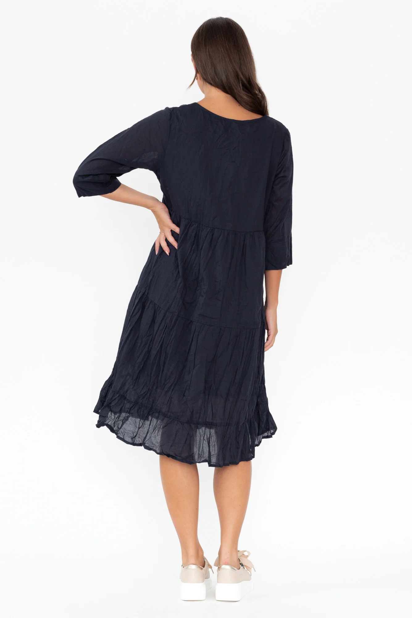 Milana Navy Crinkle Cotton Dress