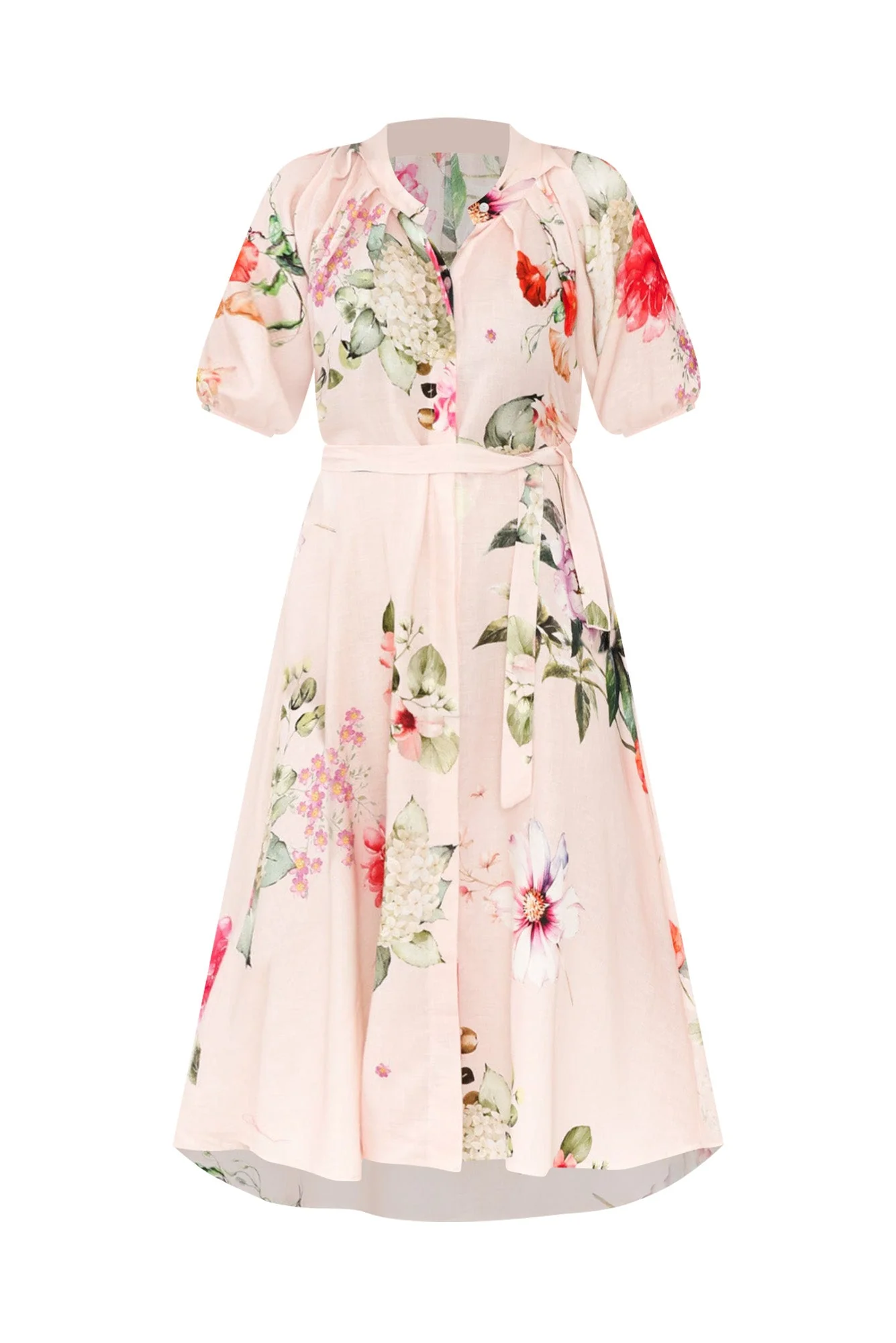 Moraya Pink Floral Linen Blend Dress