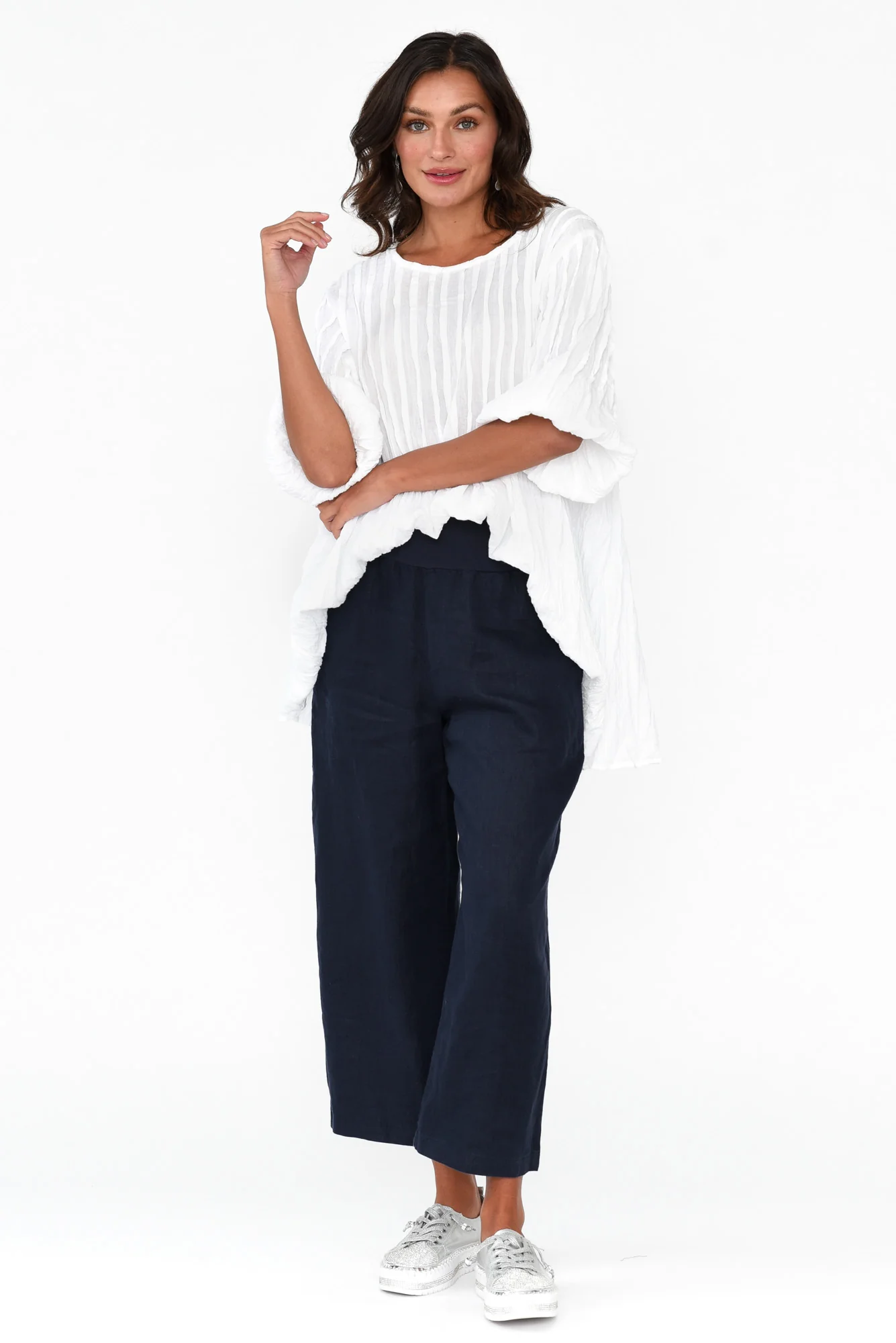 Griffin Navy Linen Wide Leg Pants