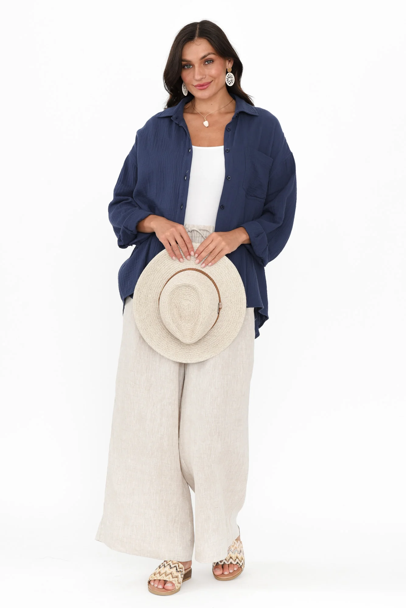 Natalia Navy Cotton Cheesecloth Shirt