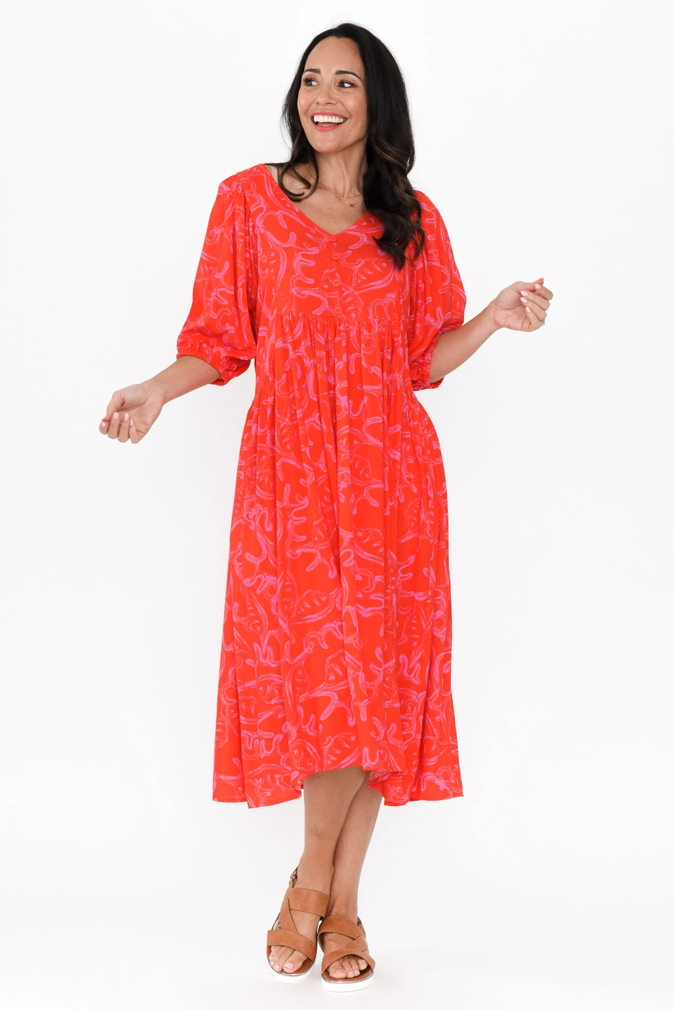 Pansy Red Abstract Pocket Dress