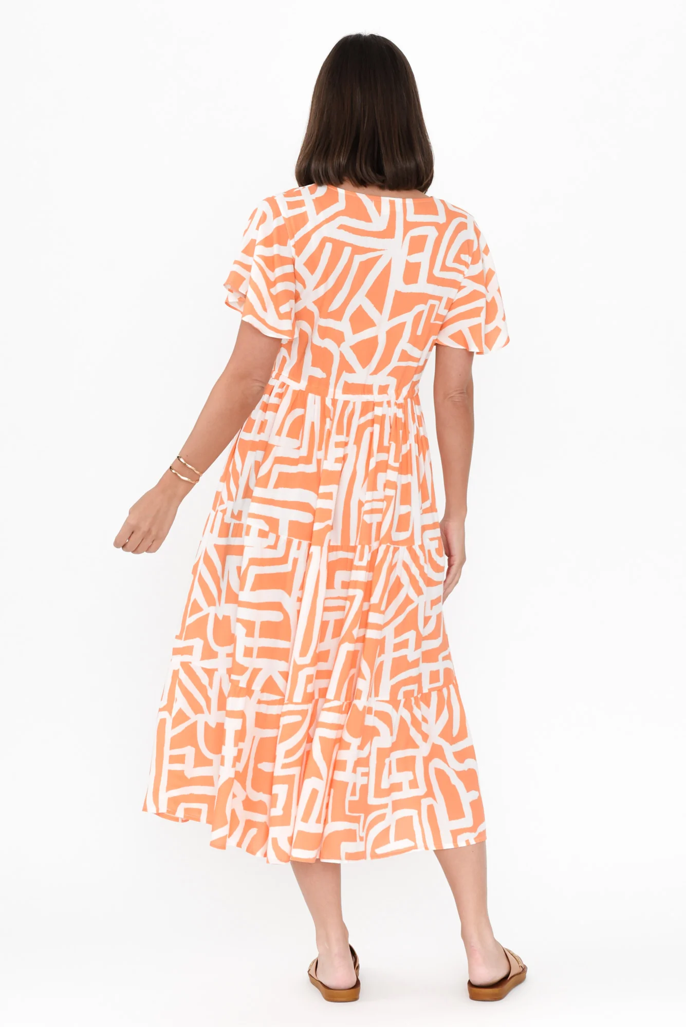 Johanne Orange Abstract Tie Dress