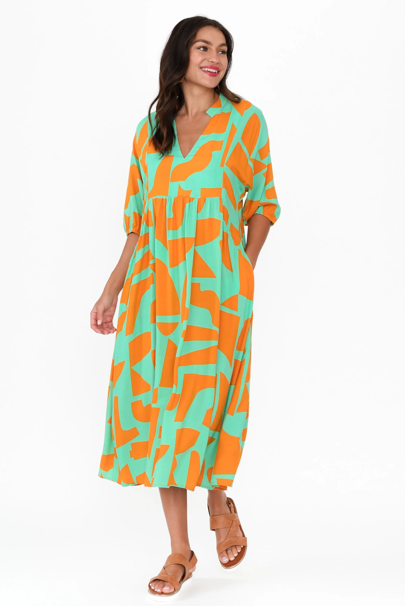 Trey Teal Abstract Midi Dress