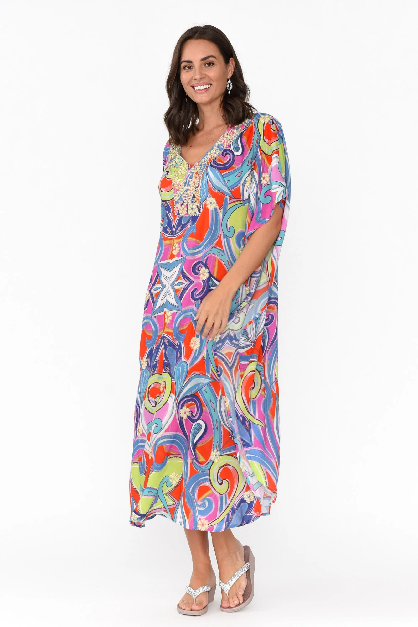 Bethanie Purple Abstract Embellished Kaftan
