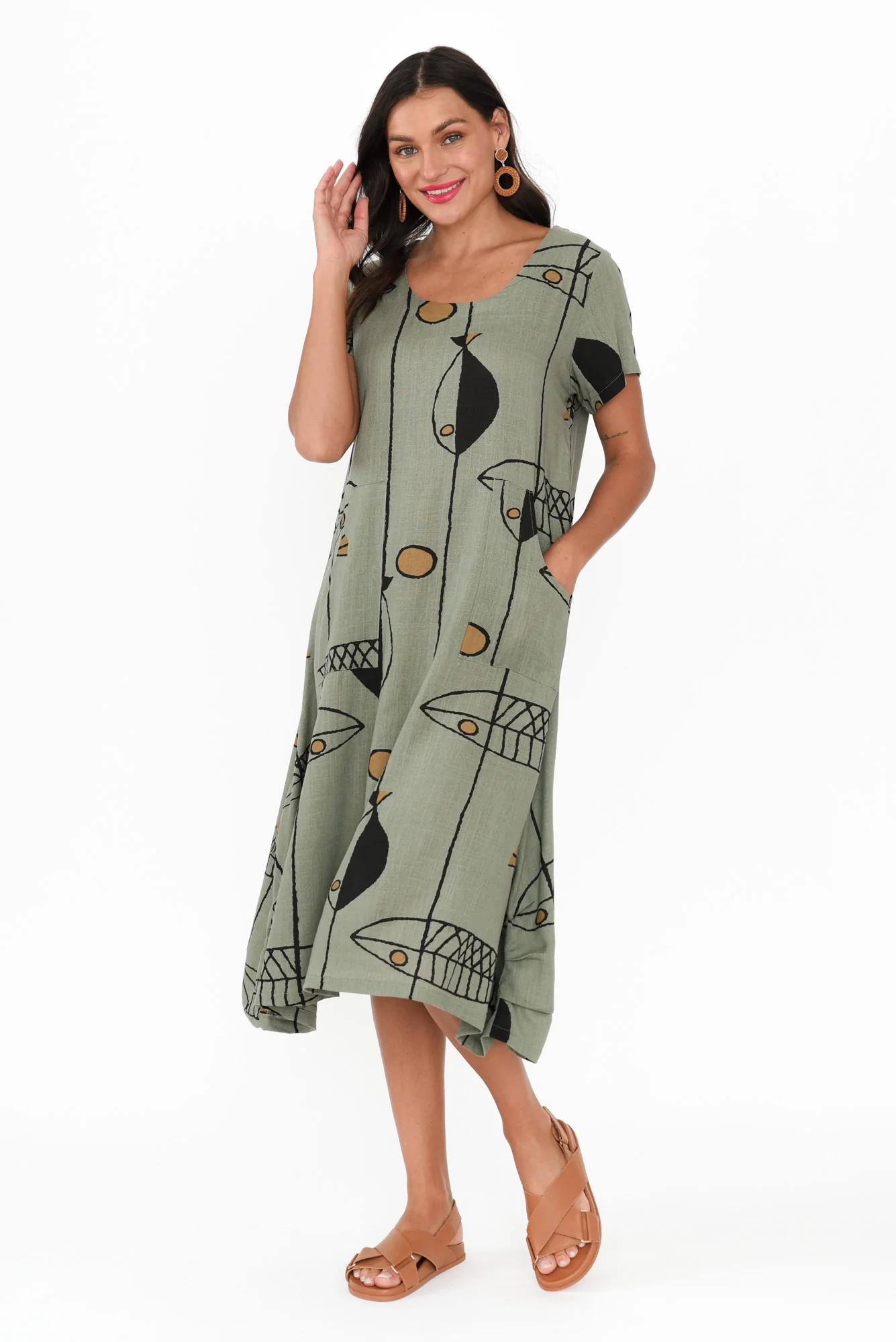 Lula Khaki Sea Linen Cotton Dress
