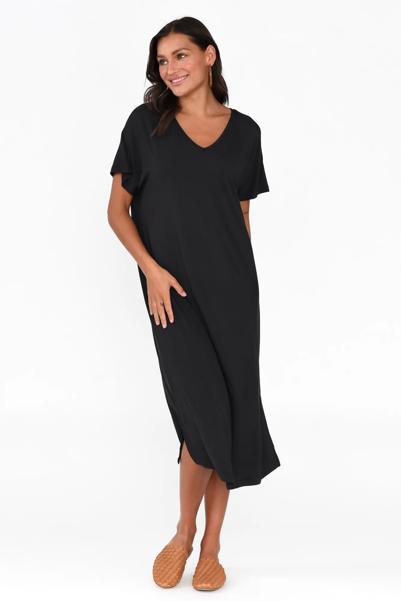 Dennis Black Bamboo V Neck Dress