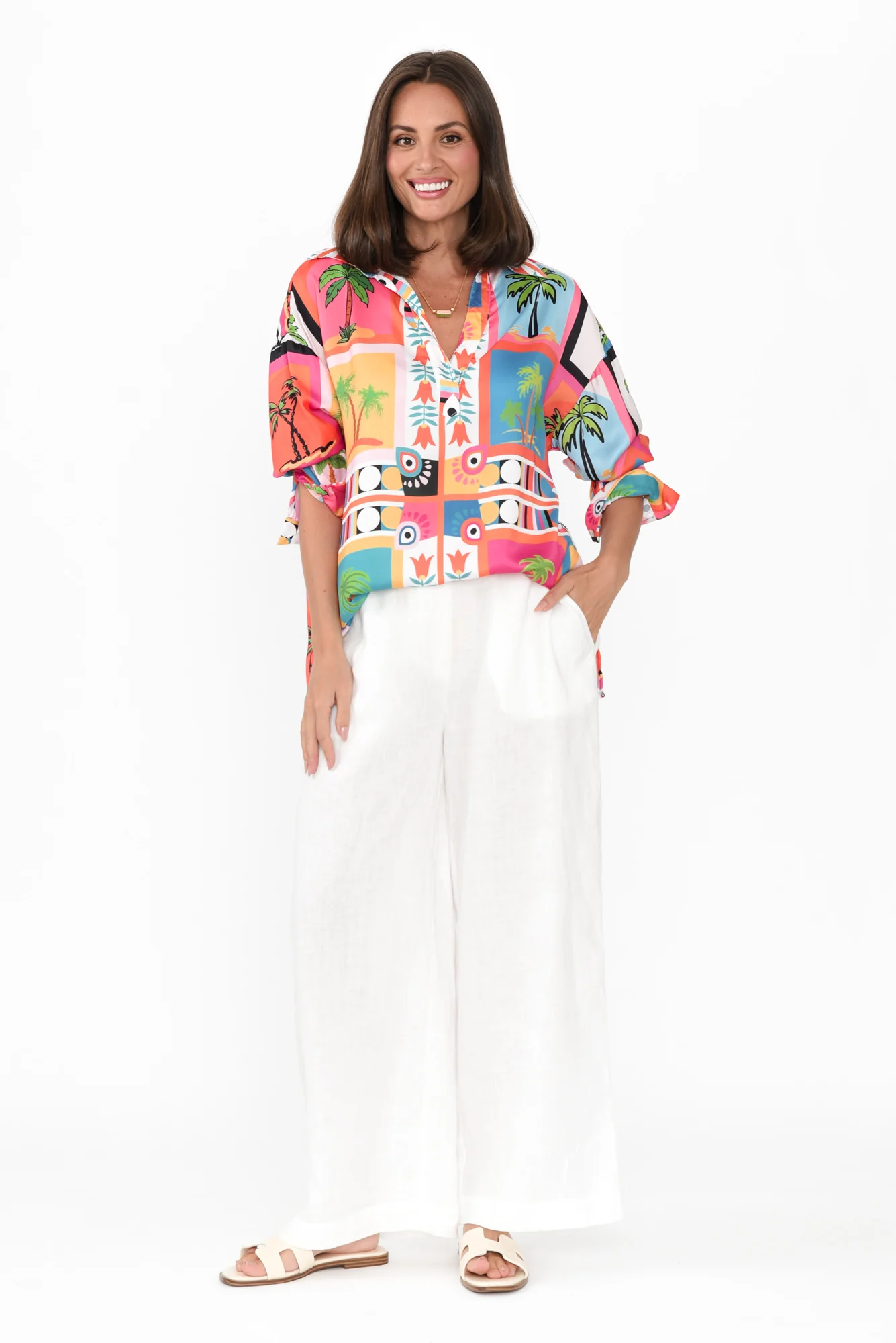 Suzy Pink Tropical V Neck Shirt