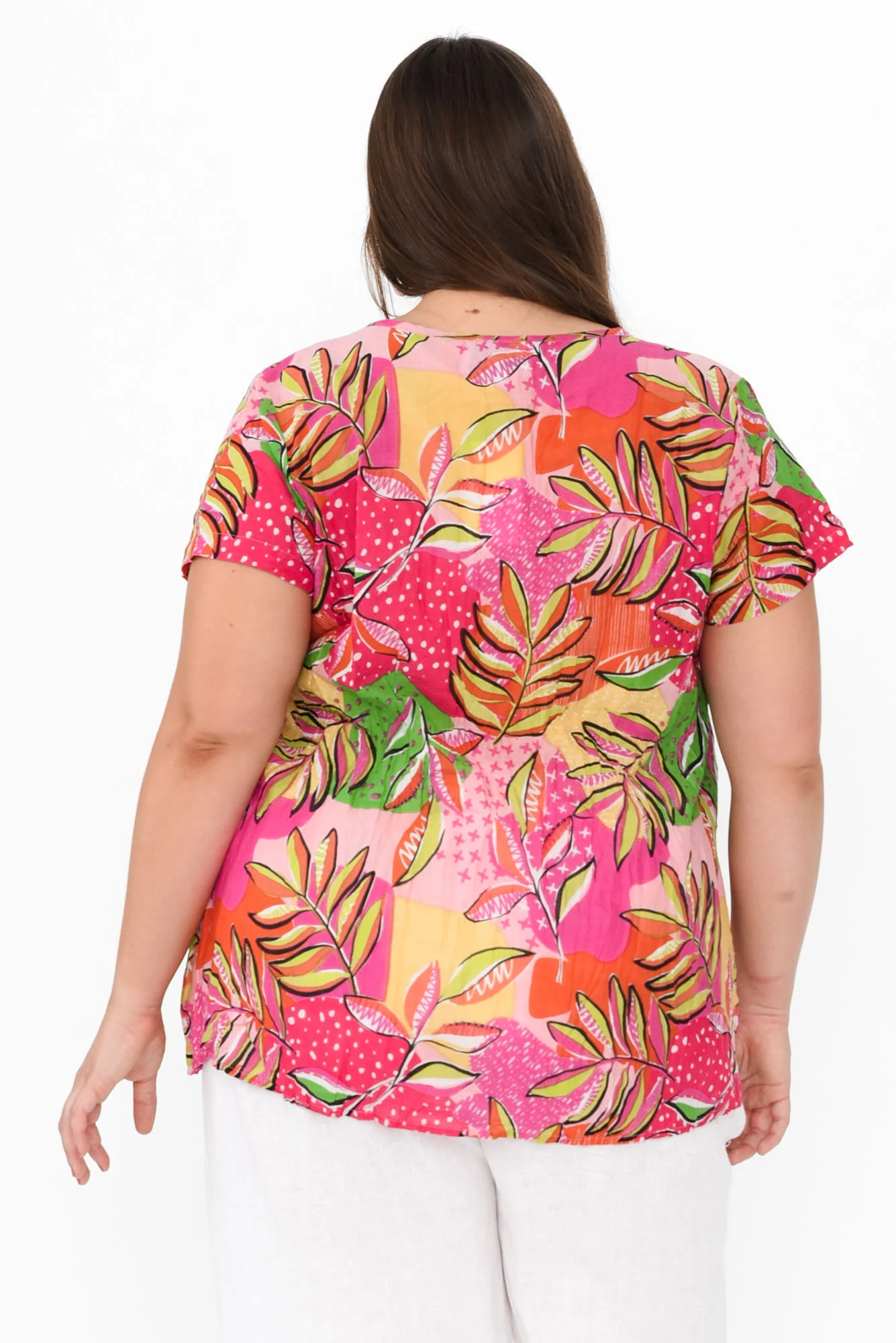 Fia Fuchsia Leaf Crinkle Cotton Top