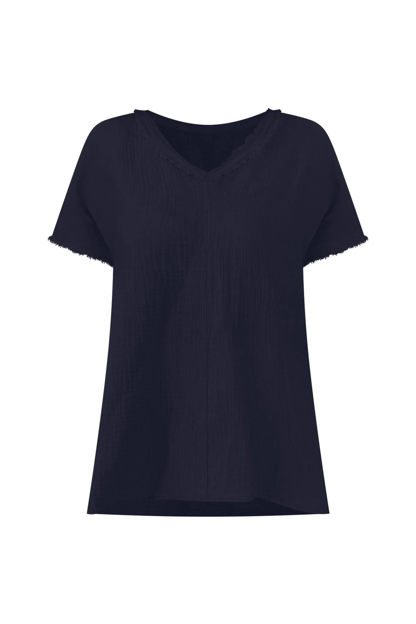 Haltia Navy Cotton Cheesecloth V Neck Top