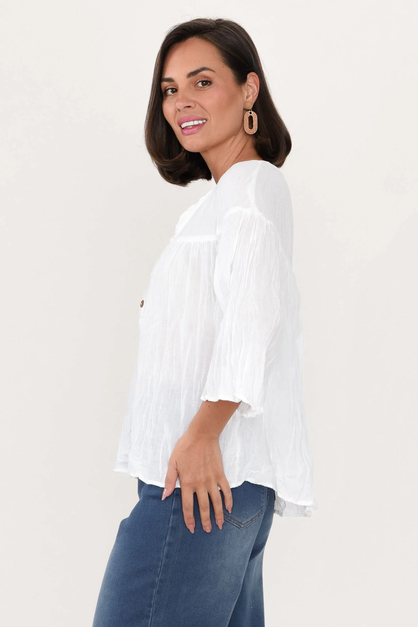 Blaise White Cotton Button Top
