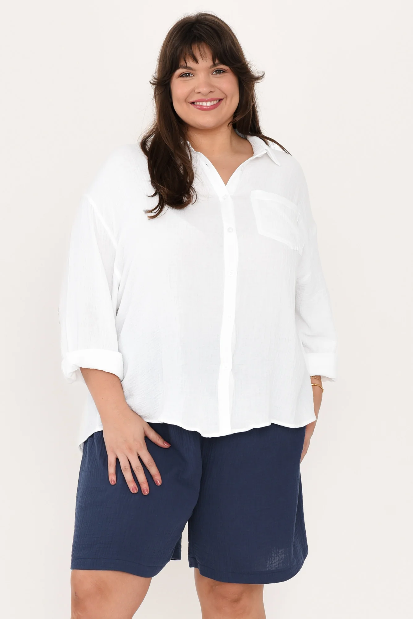 Natalia White Cotton Cheesecloth Shirt