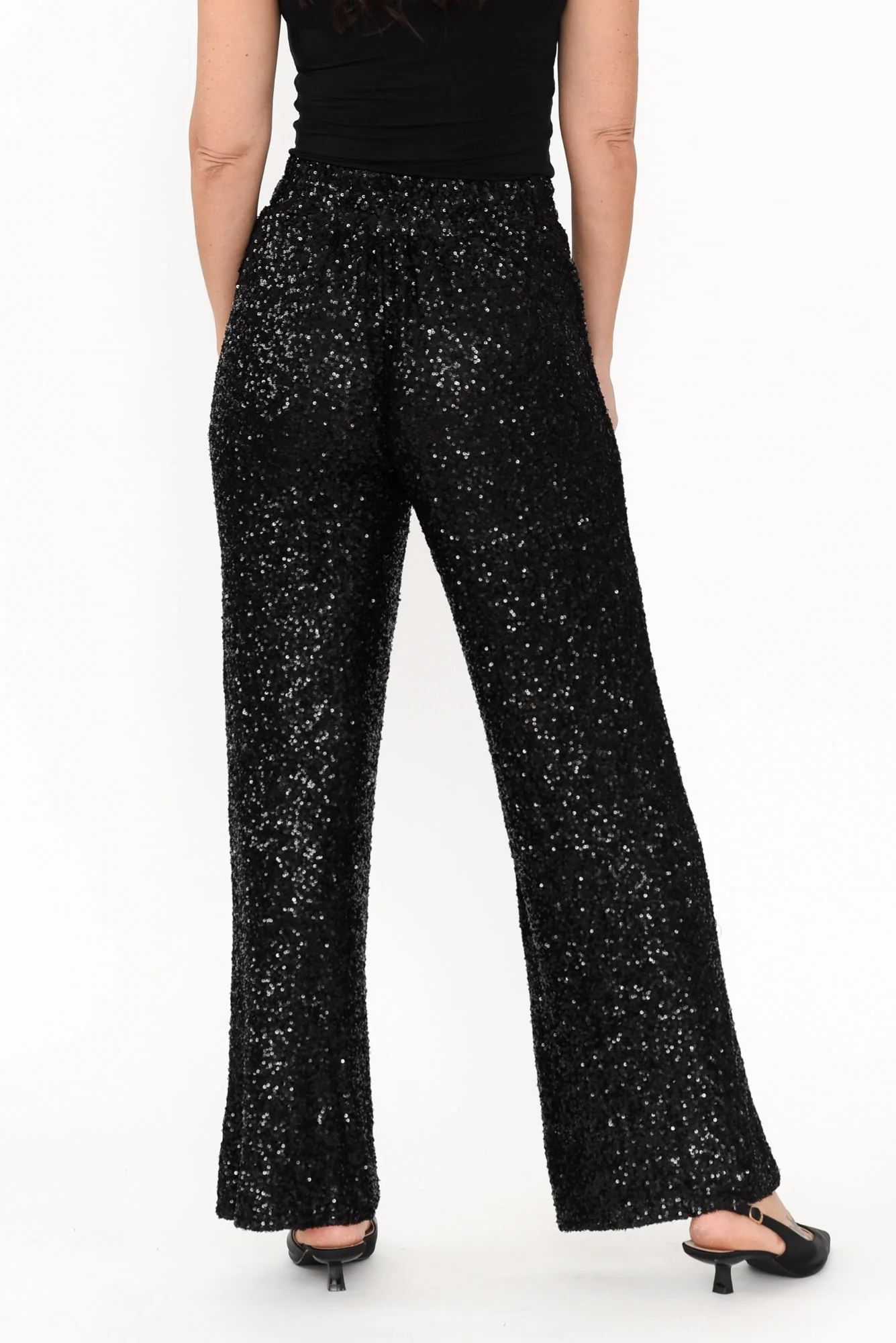 Mae Black Sequin Wrap Pants