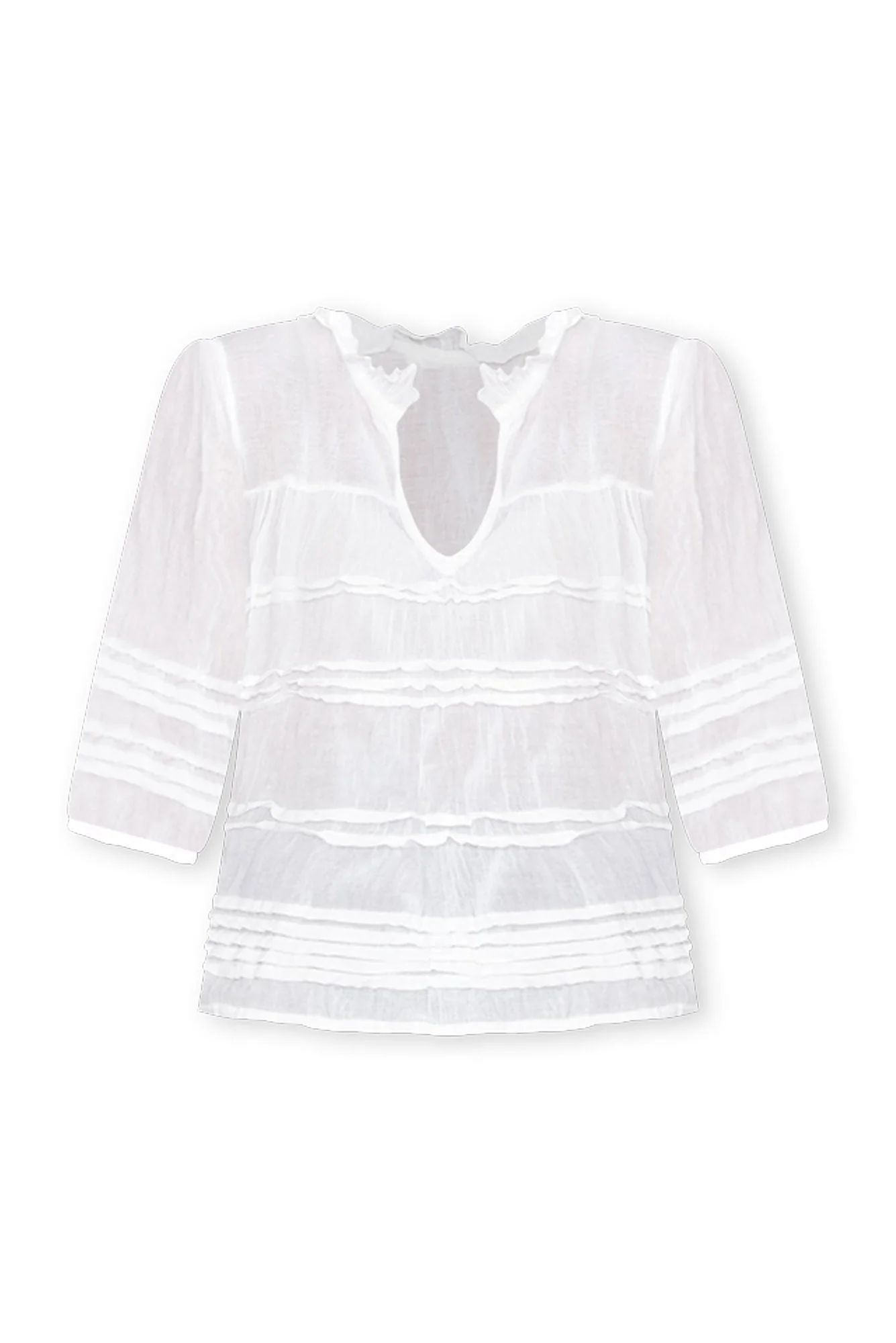 Palmer White Cotton Long Sleeve Top