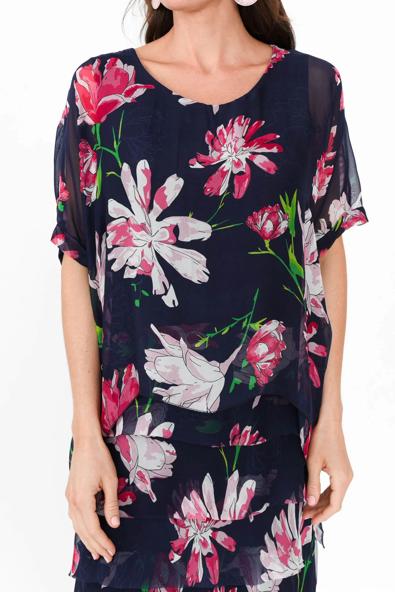 Katerina Navy Bloom Silk Overlay Maxi Dress