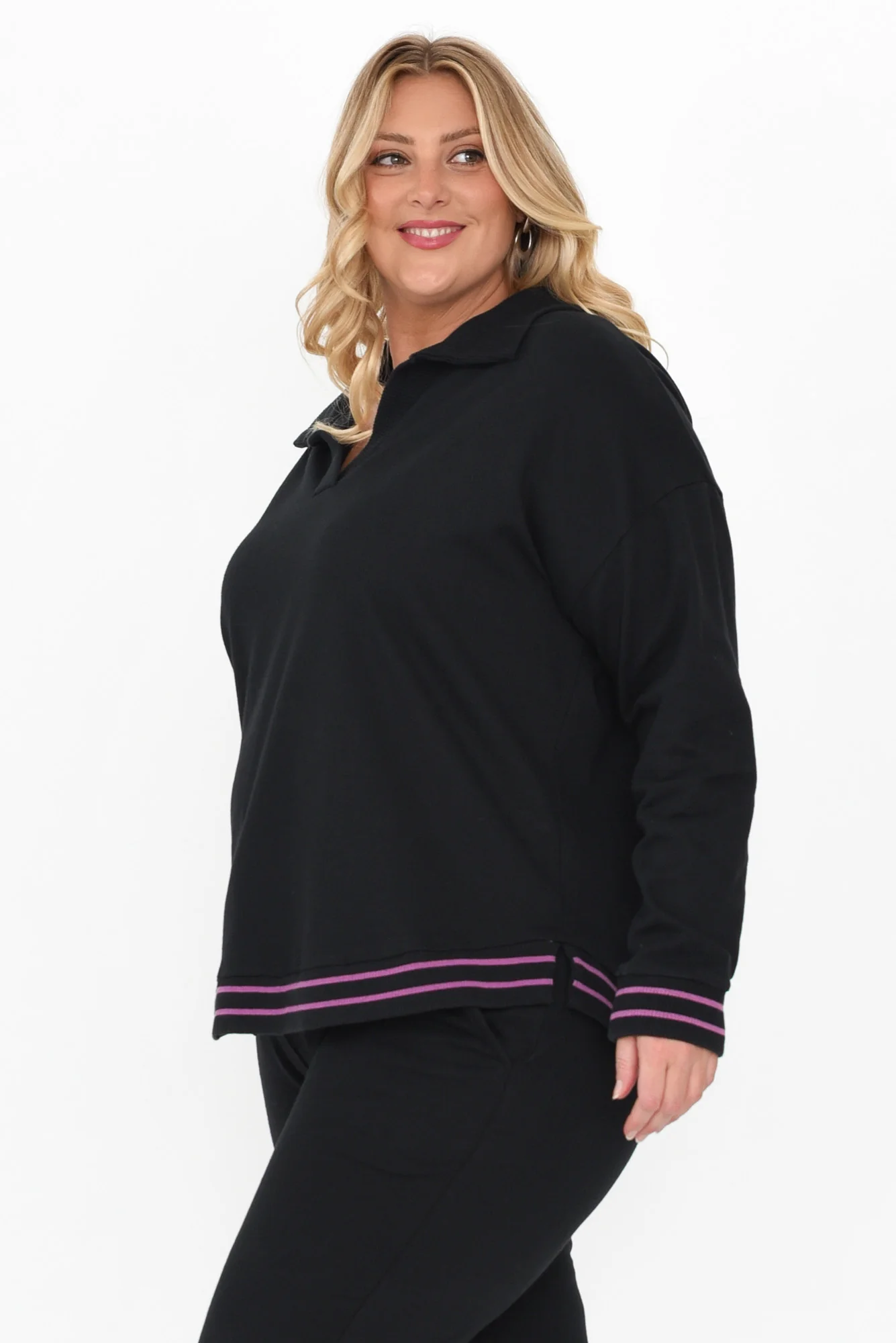 Katra Black Trim Cotton Blend Top