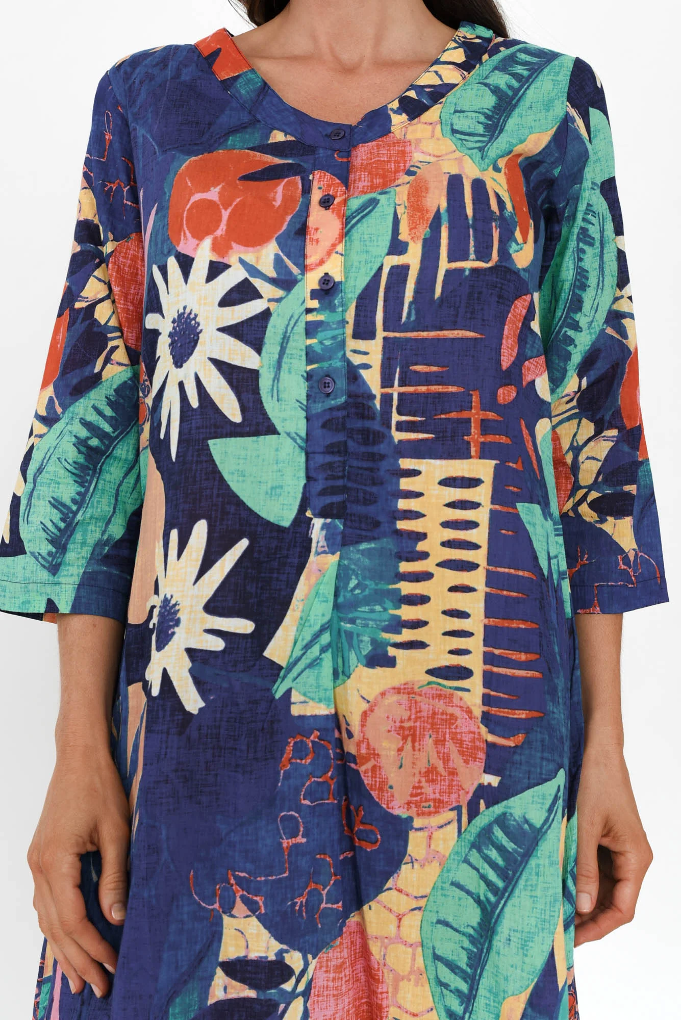 Apia Navy Geo Cotton Maxi Dress