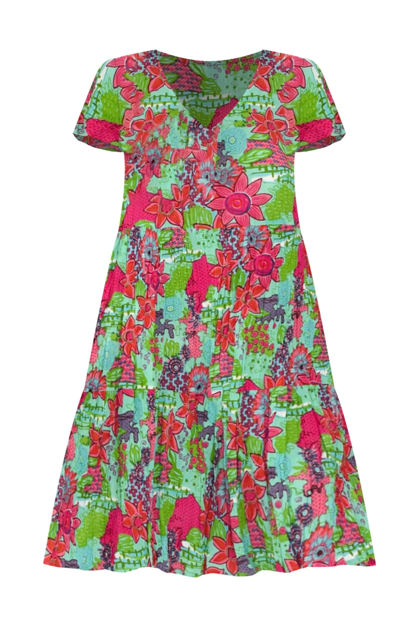 Azalea Green Floral Crinkle Dress