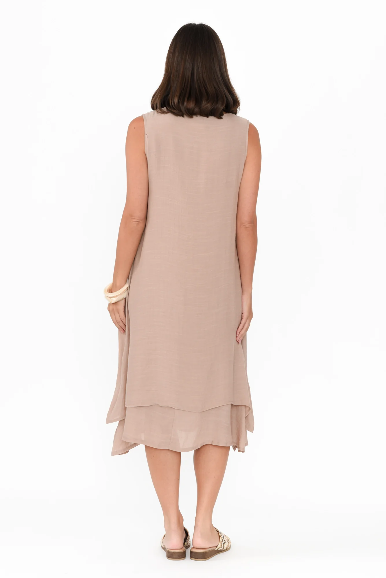 Gutha Beige Cotton Blend Layer Dress