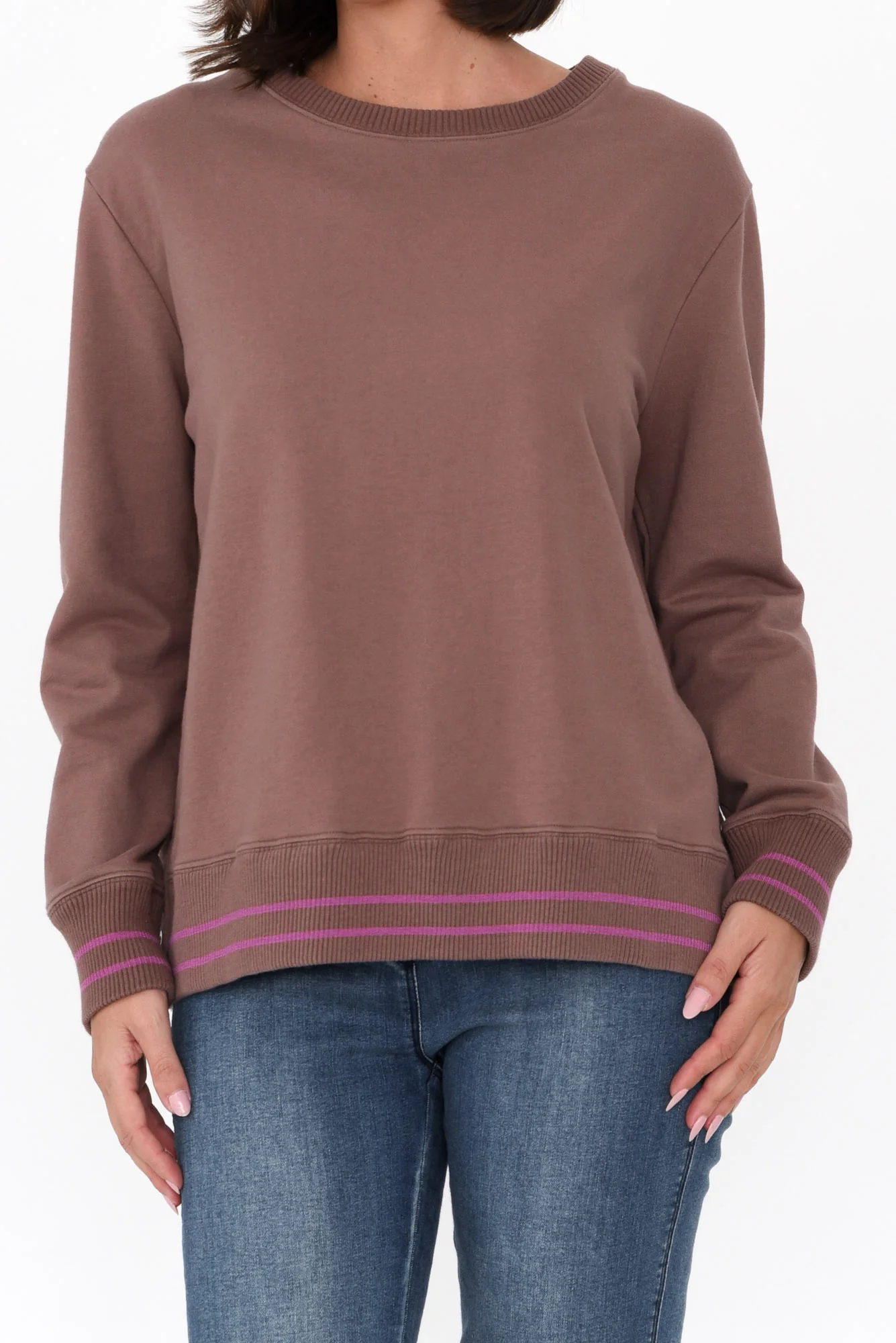 Leonie Brown Trim Cotton Blend Top