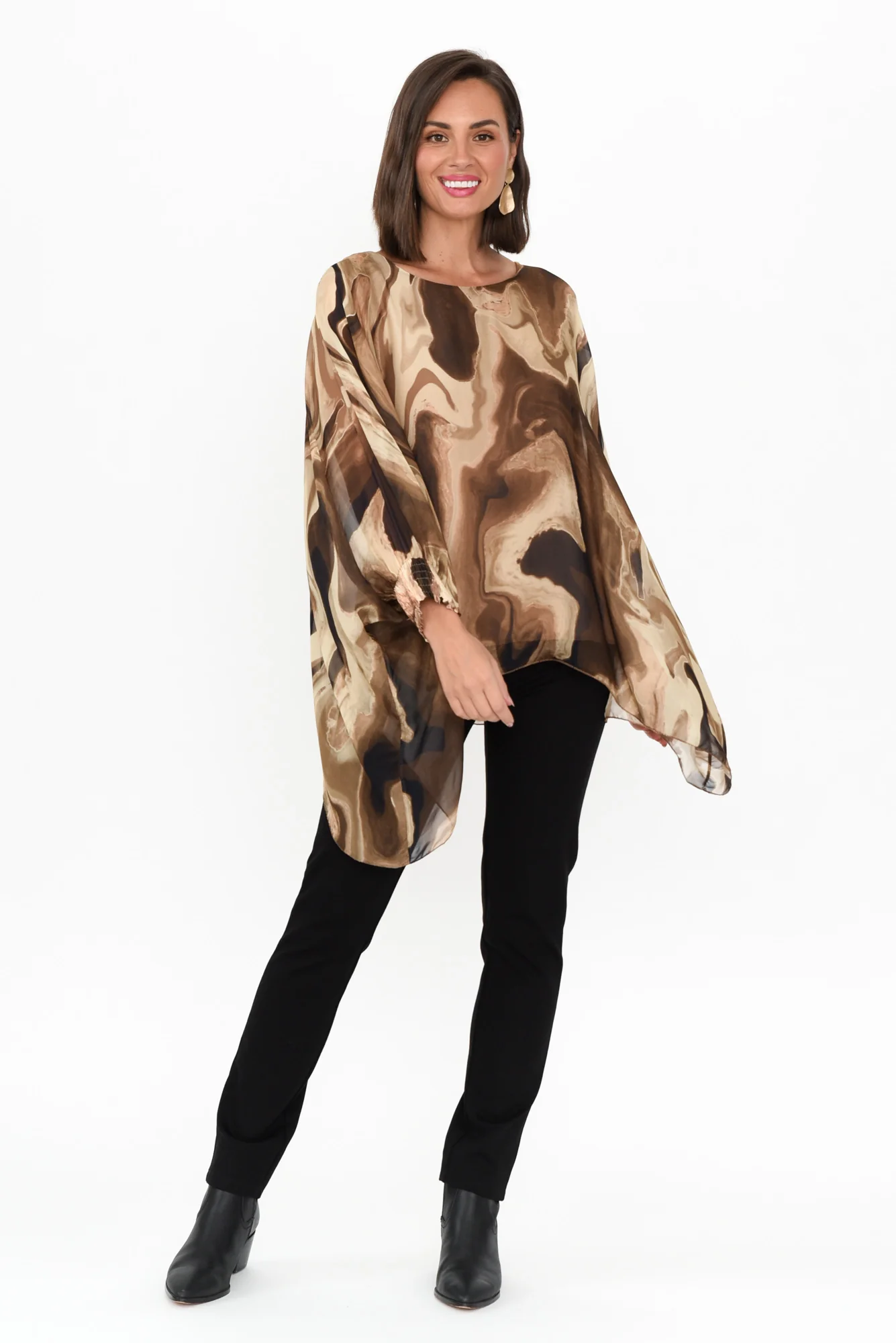 Sashia Brown Swirl Silk Layer Top