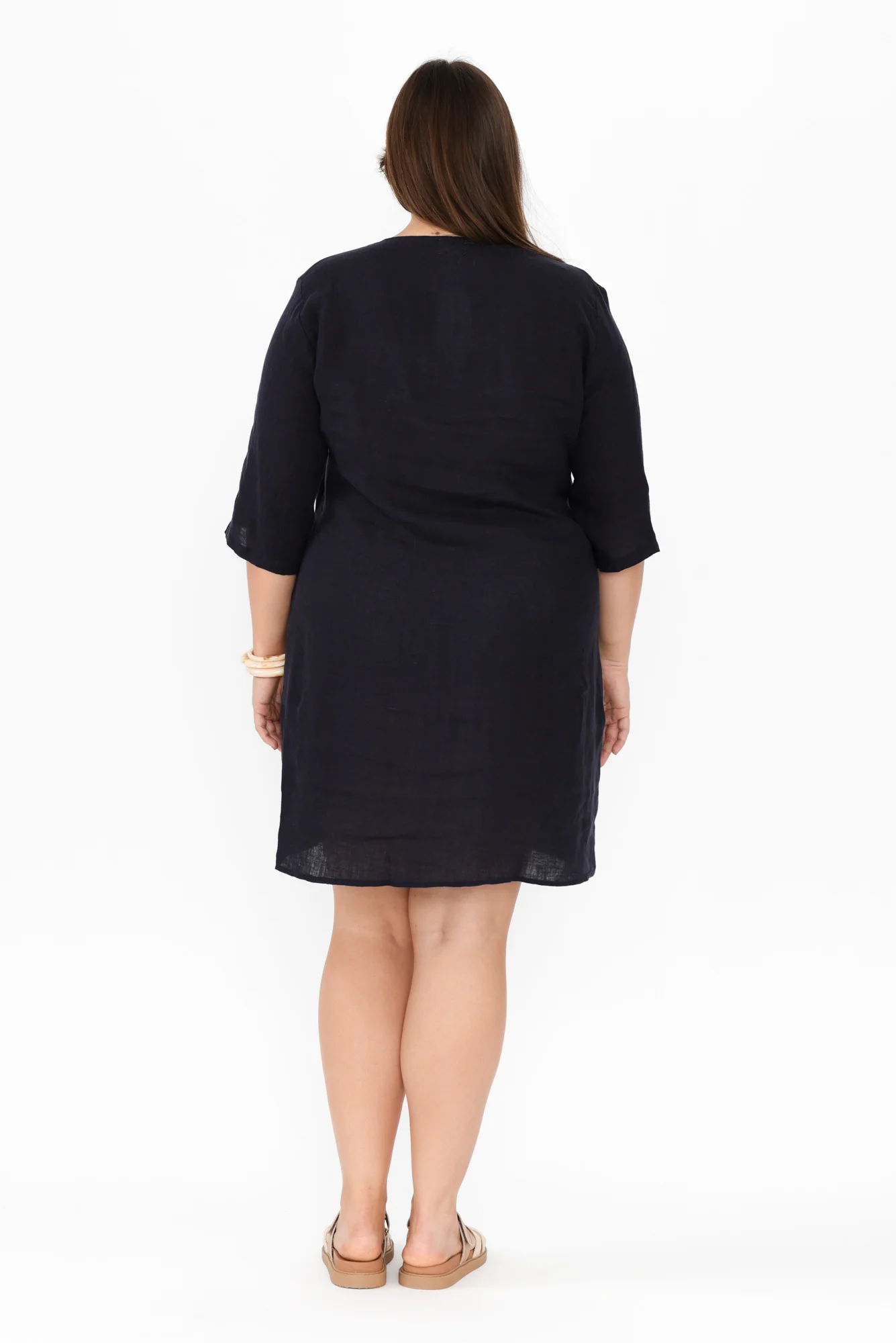 Sian Navy Linen V Neck Dress