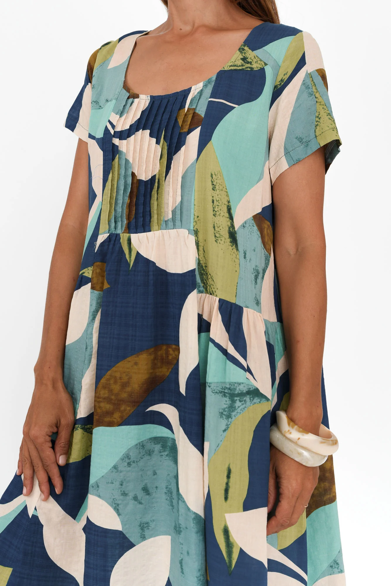 Hanoi Blue Abstract Cotton Blend Dress