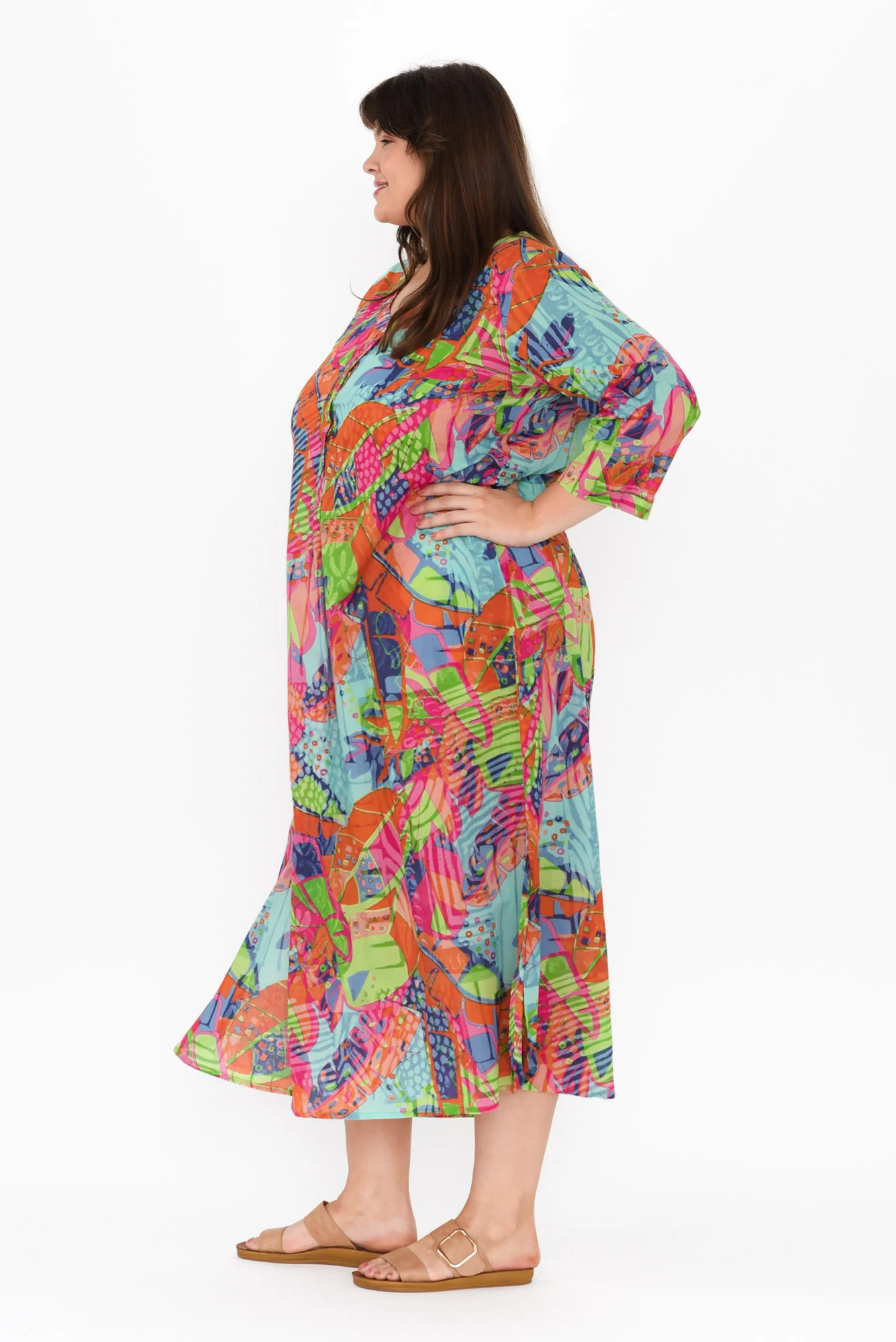 Apia Sky Blue Tropical Cotton Maxi Dress
