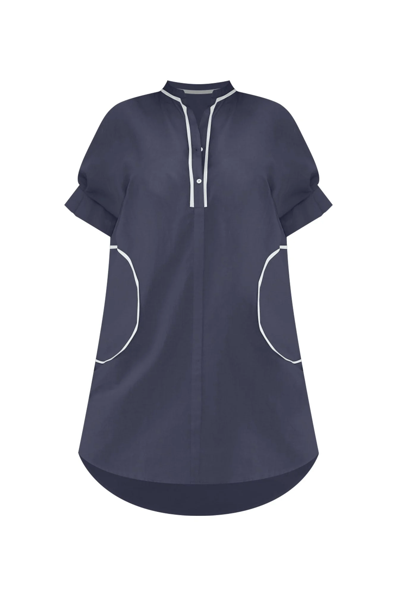 Ellen Navy Contrast Cotton Poplin Dress