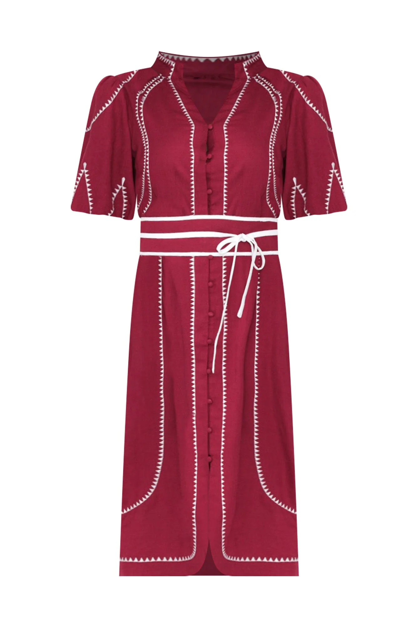 Carlyle Crimson Embroidered Linen Blend Dress